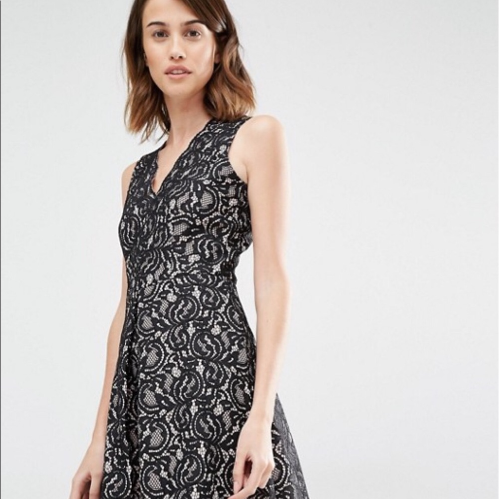 New! Lace Skater Dress Black